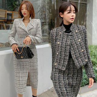 Set: Double Breasted Tweed Jacket + Midi Skirt