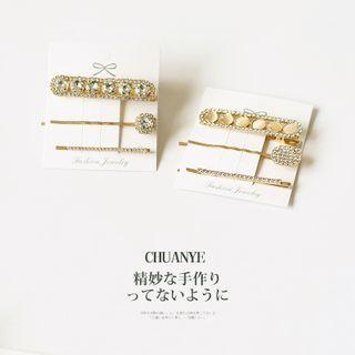 Set Of 3: Rhinestone Hair Pin (assorted Designs)