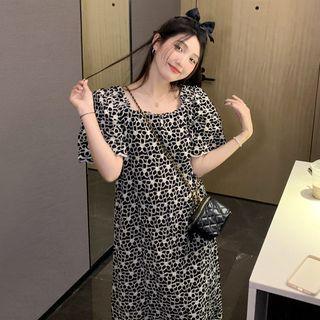 Square Neck Floral Midi A-line Dress White Floral - Black - One Size