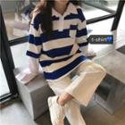 Striped Long-sleeve Polo Shirt Stripe - Blue - One Size