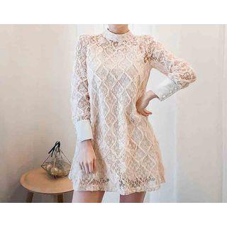 Long-sleeve Mock-neck Lace Minidress