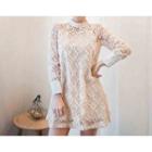 Long-sleeve Mock-neck Lace Minidress