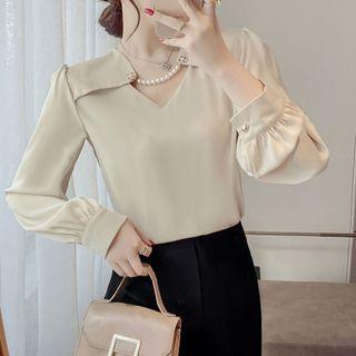 Long-sleeve Cut-out Chiffon Shirt
