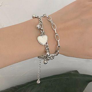 Heart Layered Bracelet Silver - One Size