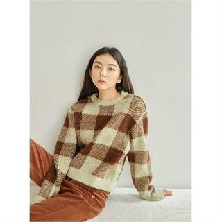Round-neck Checked Sweater