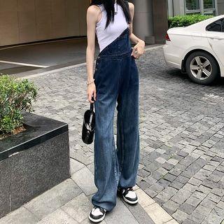 Asymmetrical Gradient Washed Denim Jumper Pants