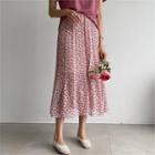 Pleated Floral Print Chiffon Skirt