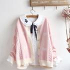 Bow Embroidered Cardigan / Ruffle Trim Blouse / Set