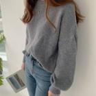 Balloon-sleeve Boxy Knit Top