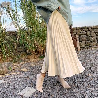 Accordion-pleat Woolen Long Skirt