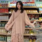 Mock Turtleneck Sweater / Midi Ruched Velvet Skirt