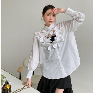 Bow Cutout Plain Blouse