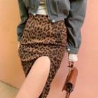 Leopard Print Slit Mini Pencil Skirt