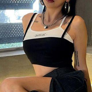 Mock Two-piece Two-tone Cropped Camisole Top