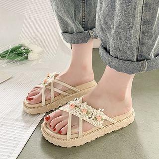 Floral Pvc Strap Platform Slide Sandals