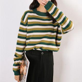 Striped Knit Sweater As Shown As Figure - One Size