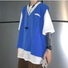 Distressed Vest / Crew-neck Elbow-sleeve T-shirt