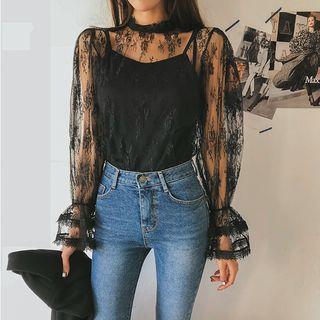 See-through Lace Blouse & Cami Set