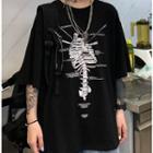 Skeleton Print Elbow-sleeve T-shirt