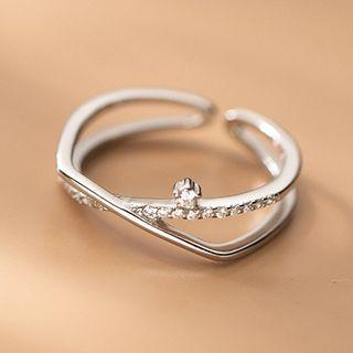 Rhinestone Layered Sterling Silver Open Ring 1 Pc - S925 Silver - Silver - One Size