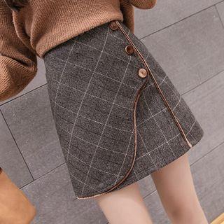 Contrast Trim Plaid Skirt