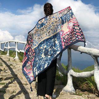 Printed Scarf Navy Blue & Rose Pink - One Size