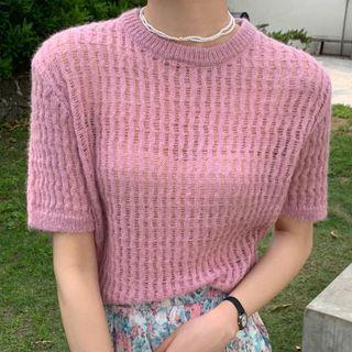 Elbow-sleeve Mohair Knit Top