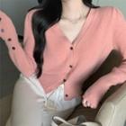 V-neck Knit Cardigan Pink - One Size
