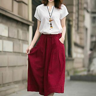Set: Short-sleeve Blouse + Midi Skirt