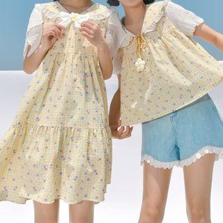 Short-sleeve Sailor Collar Floral Smock Dress / Blouse