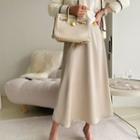A-line Maxi Satin Skirt Beige - One Size