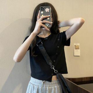 Short-sleeve Button-up Asymmetrical T-shirt