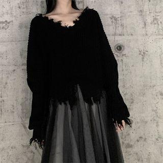 Distressed Sweater Black - One Size