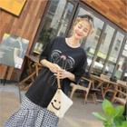 Round-neck Elbow-sleeve Illustration T-shirt