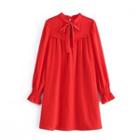 Long-sleeve Bow Detail Shift Dress