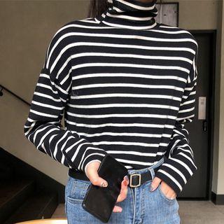 Mock Neck Stripe Long-sleeve Top