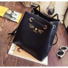 Cat Face Embroidered Cross Body Bucket Bag