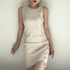 Buttoned Detail Mini Ribbed Tank Dress