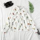 Floral Print Long Sleeve Shirt White - One Size