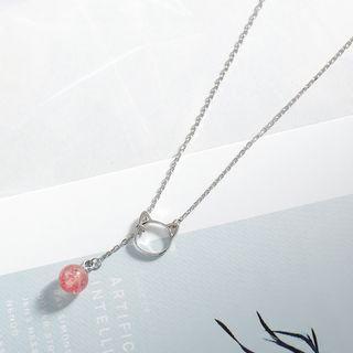 925 Sterling Silver Cat Bead Pendant Necklace Necklace - Rhinestone - Cat - One Size