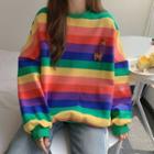 Giraffe Embroidered Color-block Stripe Sweatshirt