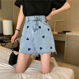 High-waist Heart Print A-line Mini Skirt