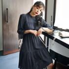 Bell-sleeve Graph-check Flare Dress