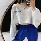 Long-sleeve Loose-fit Printed Cropped T-shirt White - One Size