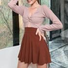 Long-sleeve Knotted Color Block Cutout Swimdress
