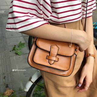 Faux Leather Plain Crossbody Bag