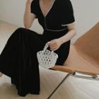 Lace-trim Velvet Short-sleeve Dress Black - One Size
