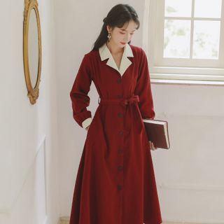 Long-sleeve Button-up Midi Collared Dress