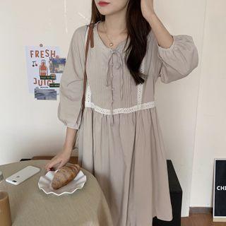 Lace Trim Balloon-sleeve A-line Dress