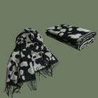 Leopard Print Tasseled Scarf Gray & Black - One Size
